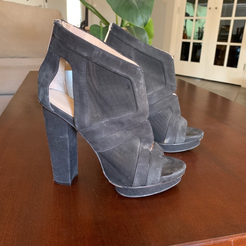 Calvin Klein Heels Black Mesh Platform Desiree Zip